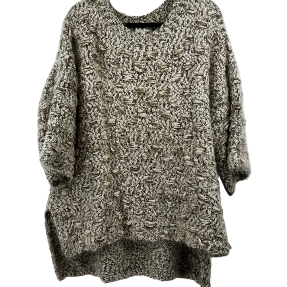 Umgee USA Tan Cream Textured Eyelash Knit Oversized Sweater Large Boho Comfy